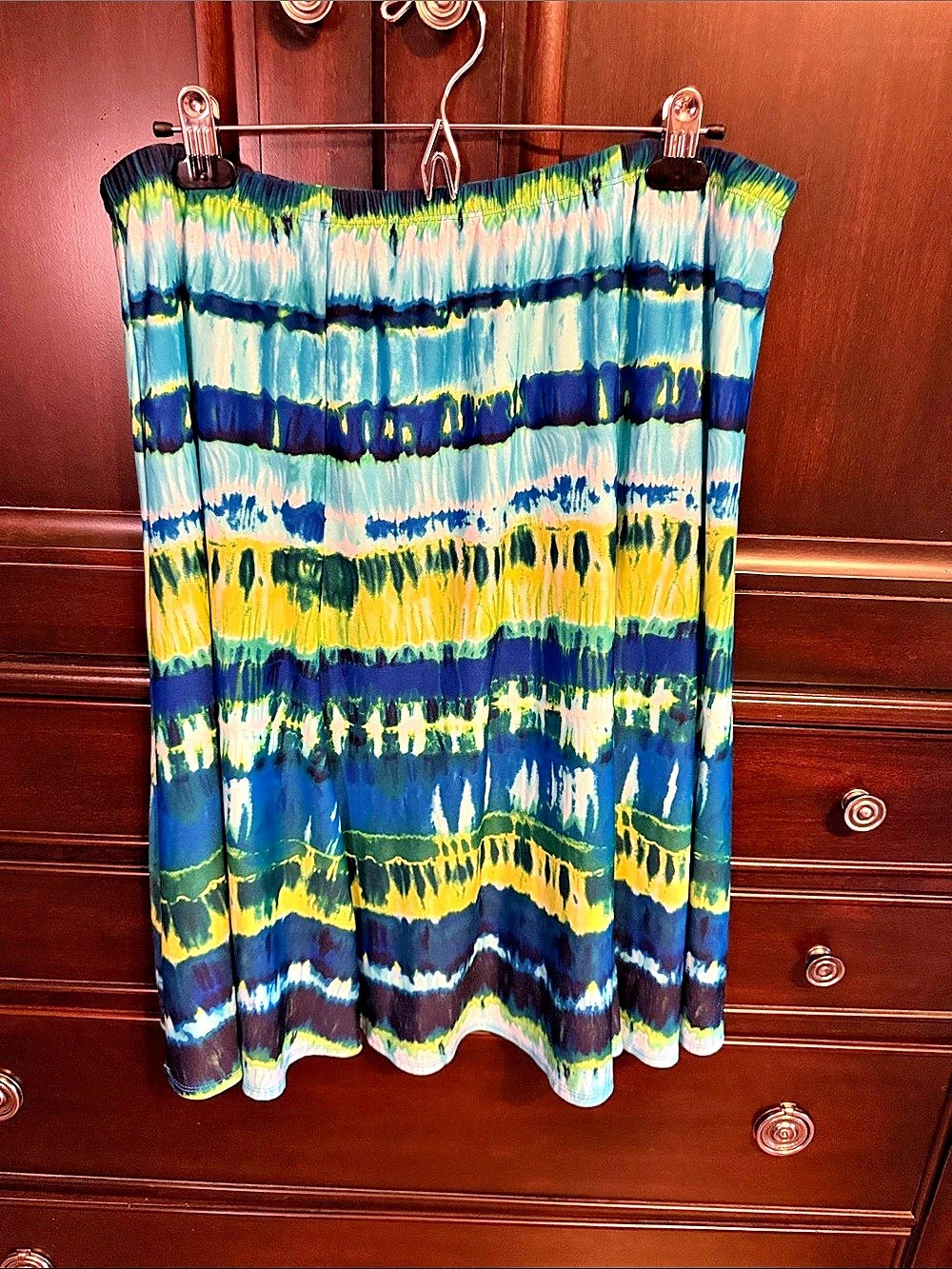 dressbarn Women's Tie-Dye A-Line Skirt in Blue & Yellow Size 2X Like